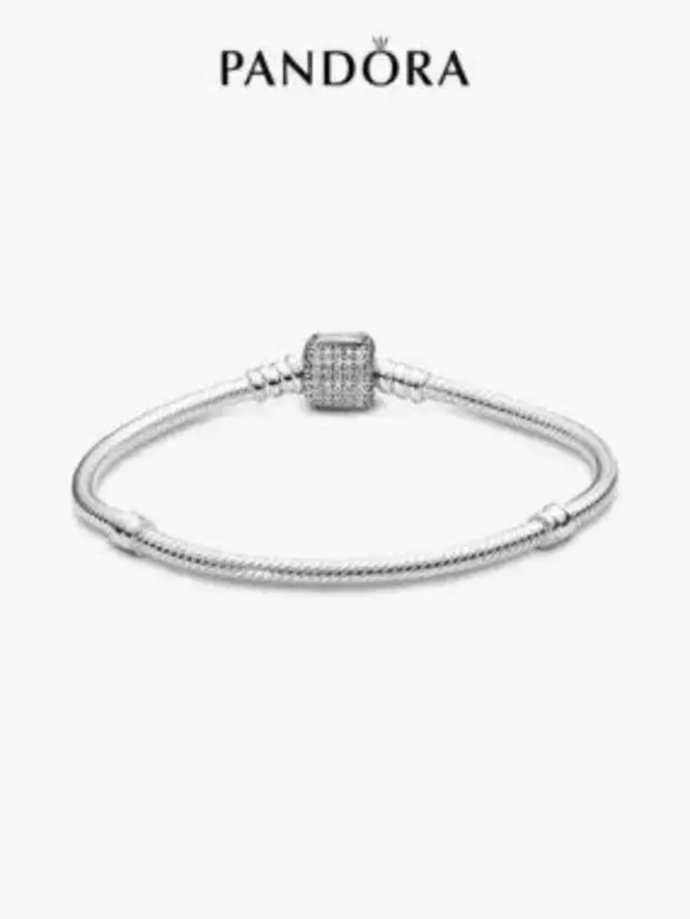 Pandora Pave Barrel Clasp Snake Chain Bracelet Sterling Silver